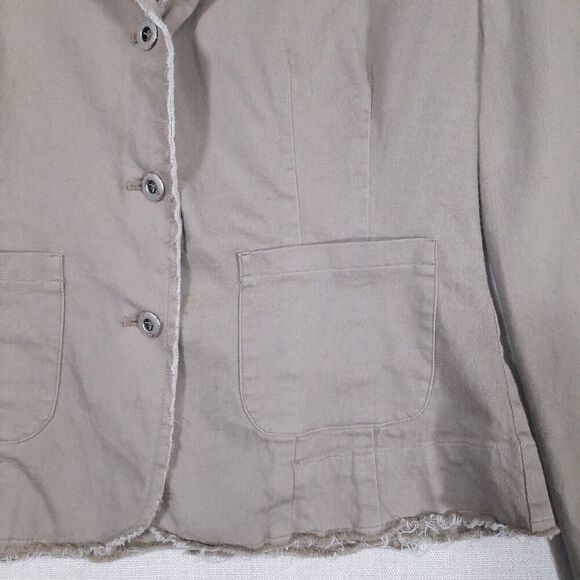 Margaret O’Leary Khaki Lapel Blazer Jacket Size Small Pleated Cotton Canvas Y2K - Picture 7 of 16